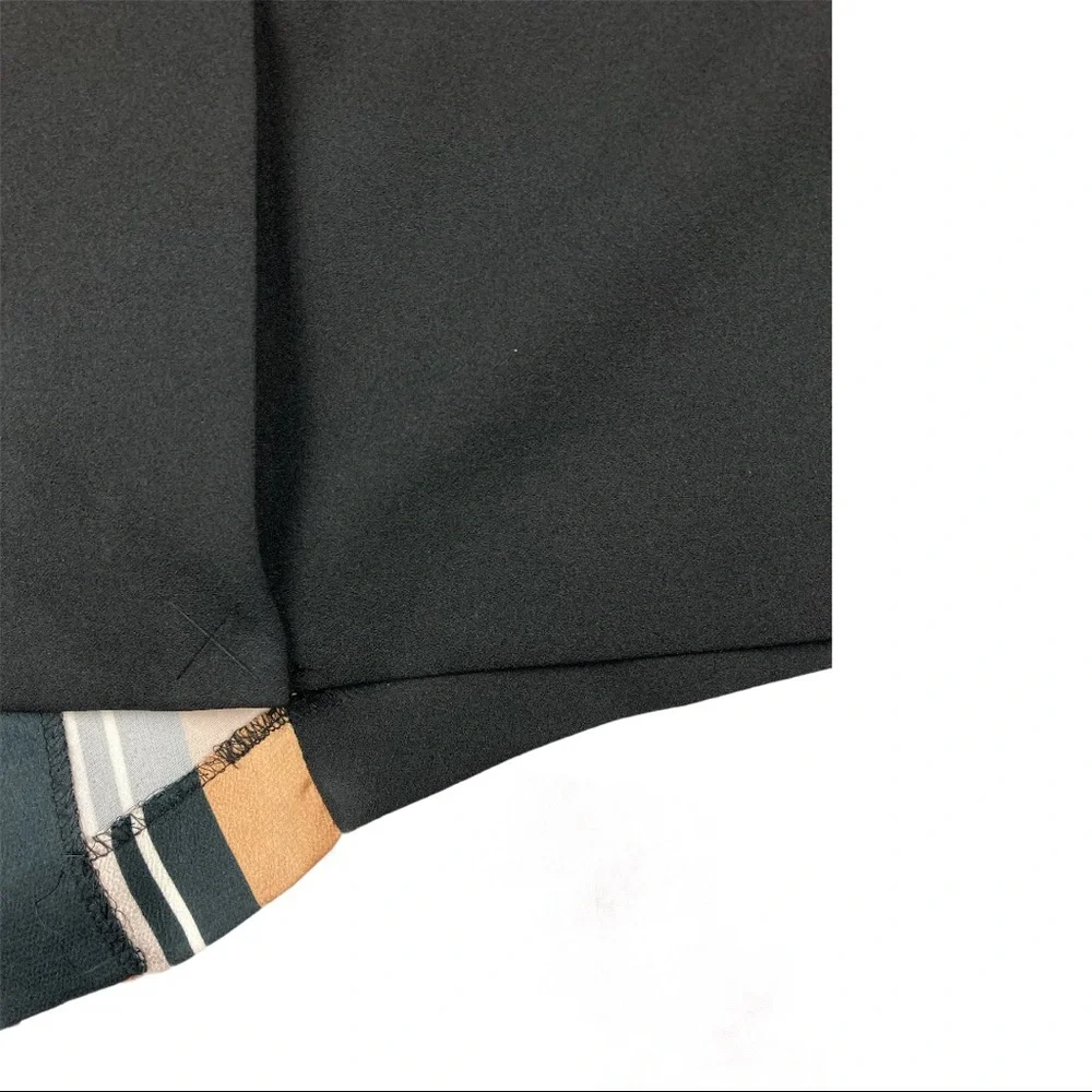 DKNY Black Midi Skirt with Tan and White Stripe Detail